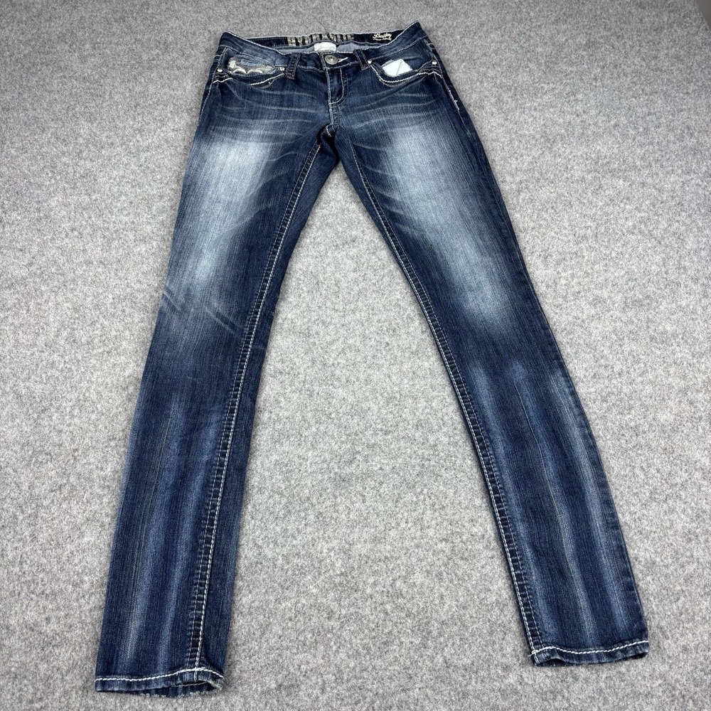 Hydraulic Bailey‎ Super Skinny Jeans Women's 3/4 Dark Wash 27x30 Embellished Y2K